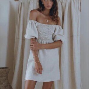 Aura the Label Willow Mini Dress Linen Over the Shoulder